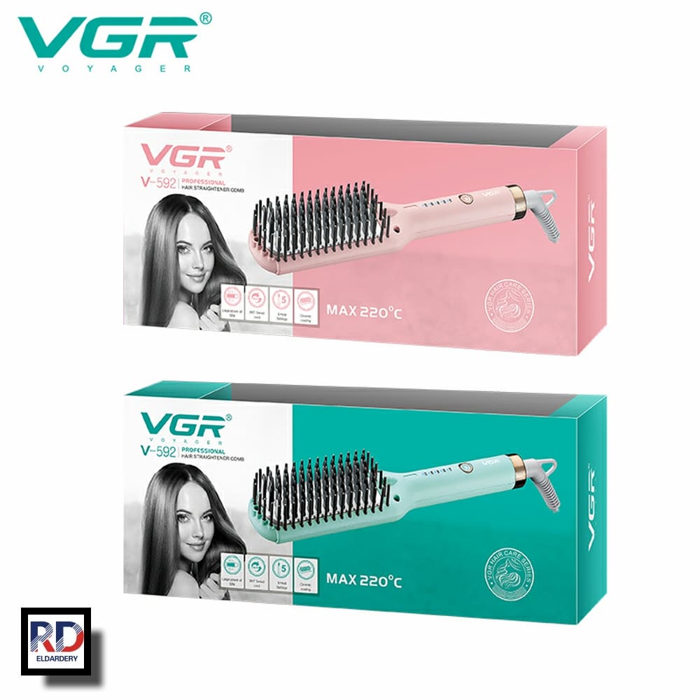 VGR‑592 Hair Straightening Brush – Professional Ceramic Brush, Fast Heating, Digital Display, Auto Shut-Off, 5 Heat Levels