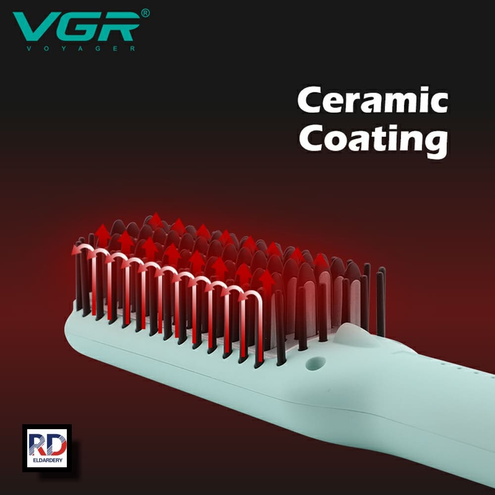 VGR‑592 Hair Straightening Brush – Professional Ceramic Brush, Fast Heating, Digital Display, Auto Shut-Off, 5 Heat Levels