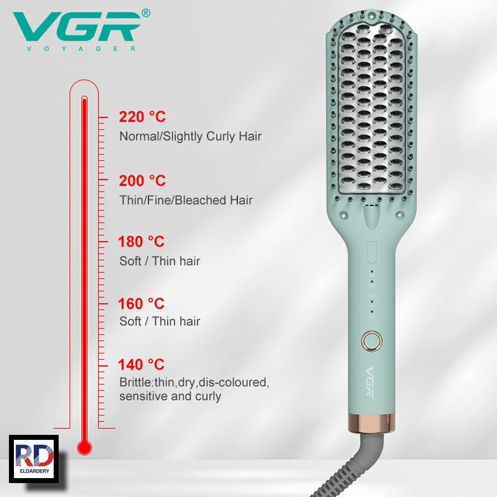 VGR‑592 Hair Straightening Brush – Professional Ceramic Brush, Fast Heating, Digital Display, Auto Shut-Off, 5 Heat Levels