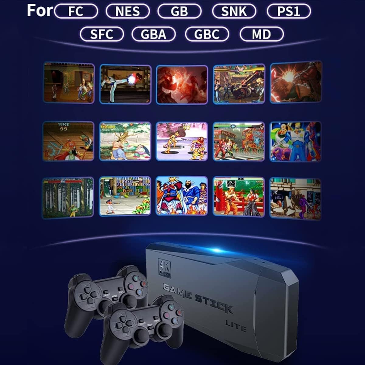 4K HD Retro Video Game Console with 64GB Game Stick, 2.4G Dual Wireless Controllers – Plug & Play, 10000+ Classic Games