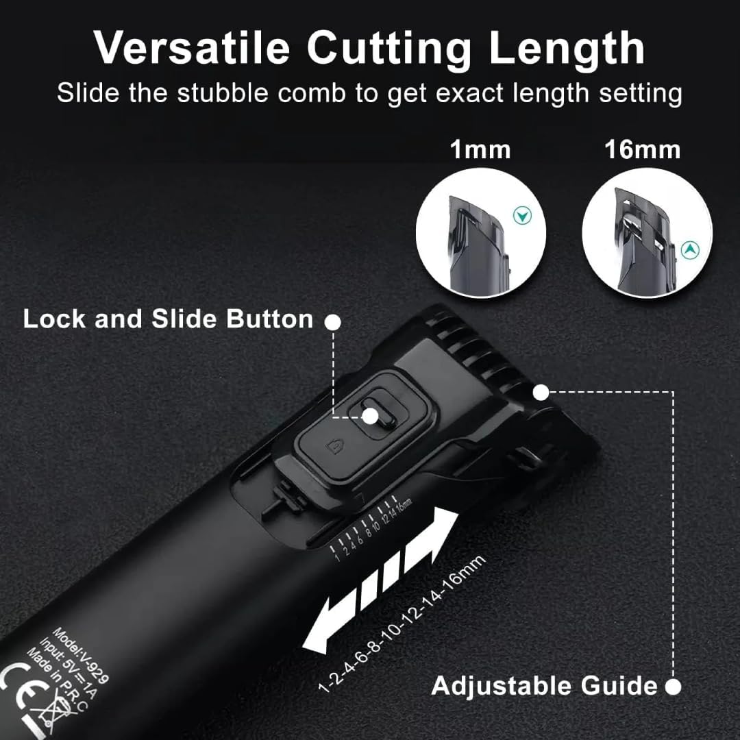 VGRV-929 Professional Rechargeable Hair Trimmer with LED Display (Black)