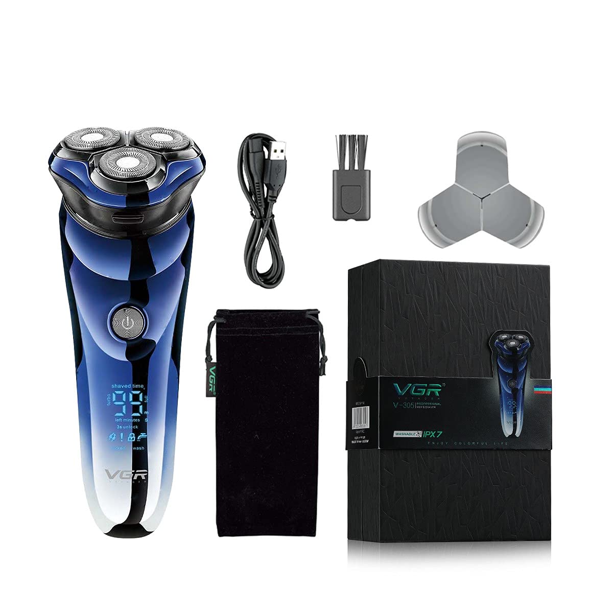VGR V-305 Electric Shaver for Men – Waterproof Rotary Razor with LED Display & Pop-Up Trimmer