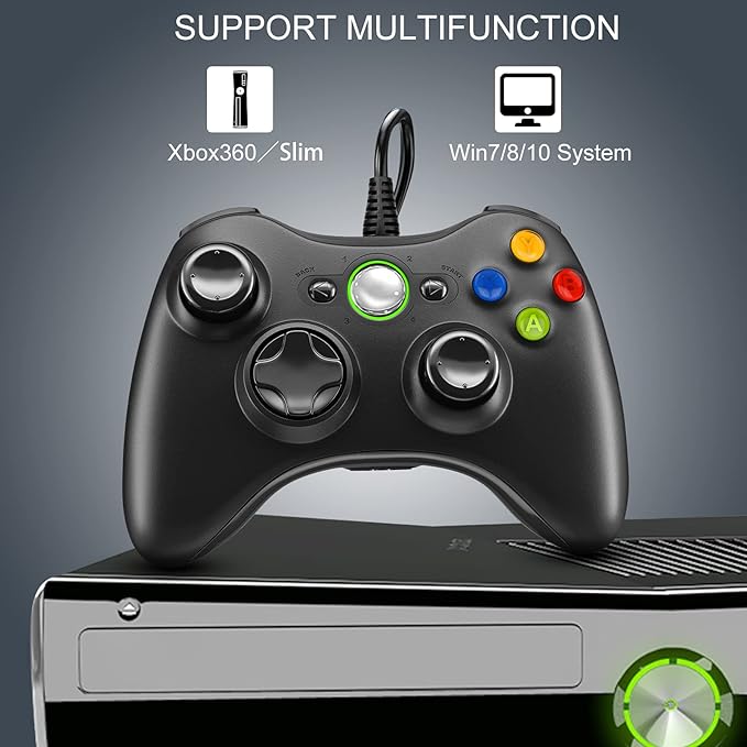 Xbox 360 Wired Controller – USB Gamepad for Xbox 360, Slim, and PC