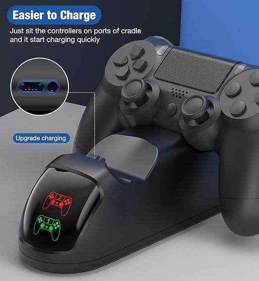 Dual Charging Dock for PS4 Controllers – Fast Charger with LED Indicator , Black