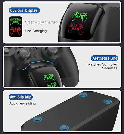 Dual Charging Dock for PS4 Controllers – Fast Charger with LED Indicator , Black
