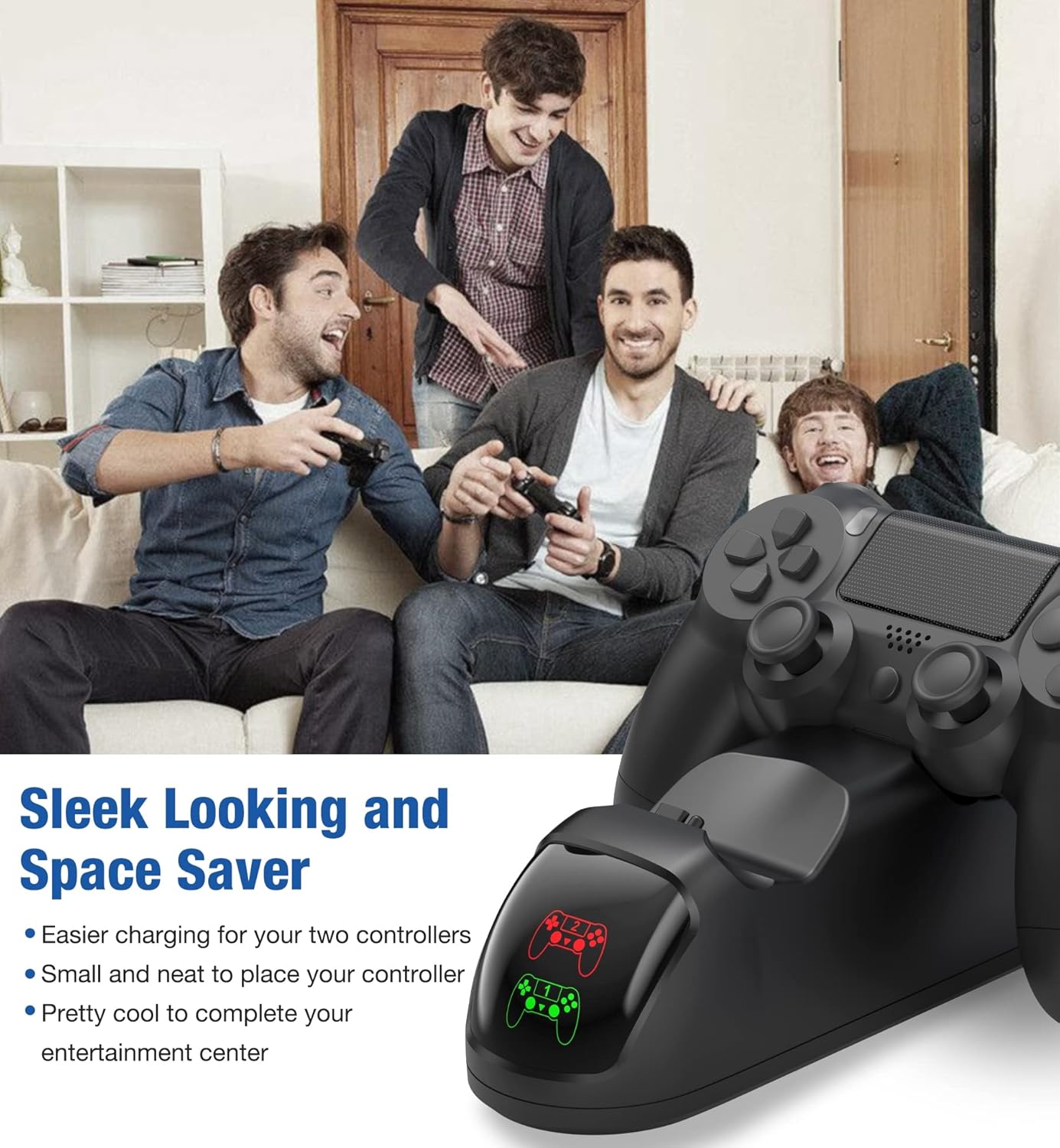 Dual Charging Dock for PS4 Controllers – Fast Charger with LED Indicator , Black