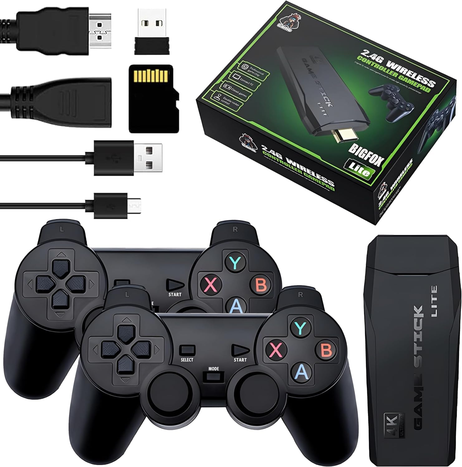 4K HD Retro Video Game Console with 64GB Game Stick, 2.4G Dual Wireless Controllers – Plug & Play, 10000+ Classic Games
