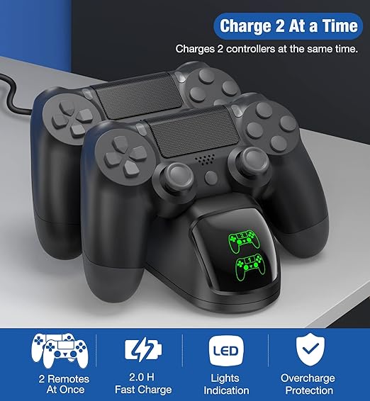 Dual Charging Dock for PS4 Controllers – Fast Charger with LED Indicator , Black