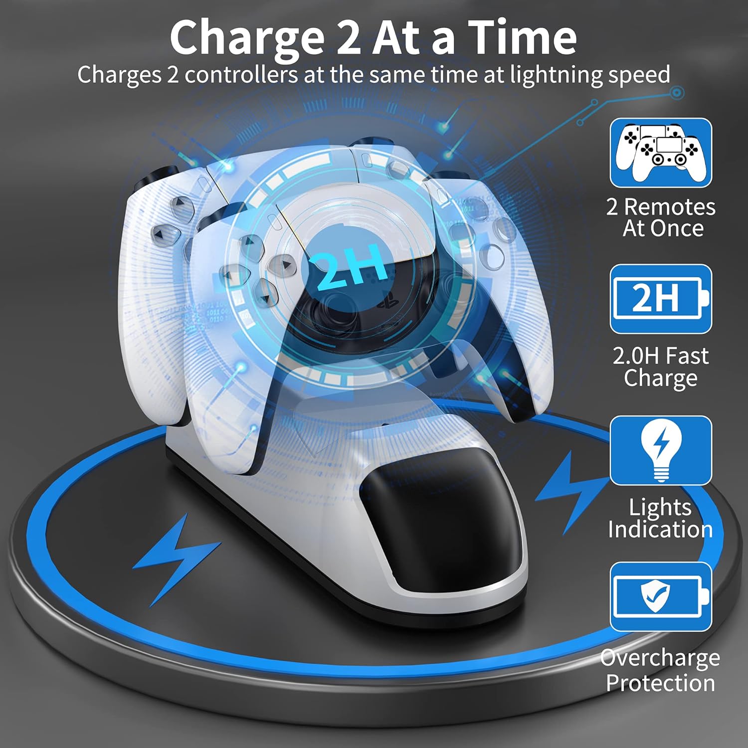 PS5 Controller Charger – Dual USB Fast Charging Dock for DualSense with LED Indicator & USB-C Cable