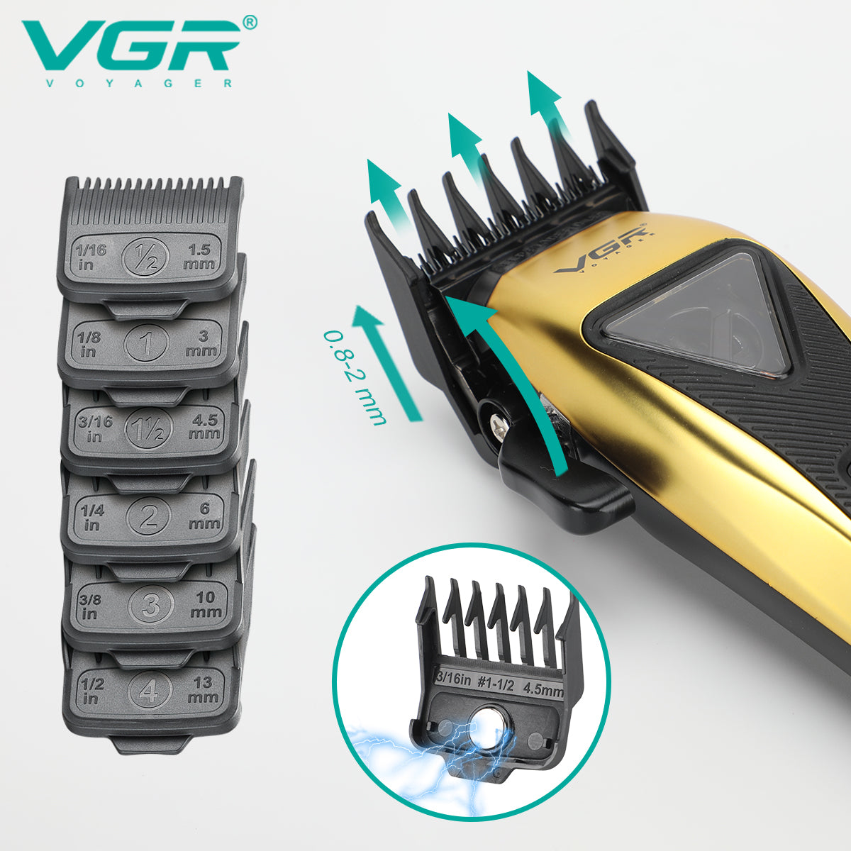 VGR V-015 Professional Hair Clipper – 9000 RPM Vector Motor, DLC Blade, USB-C