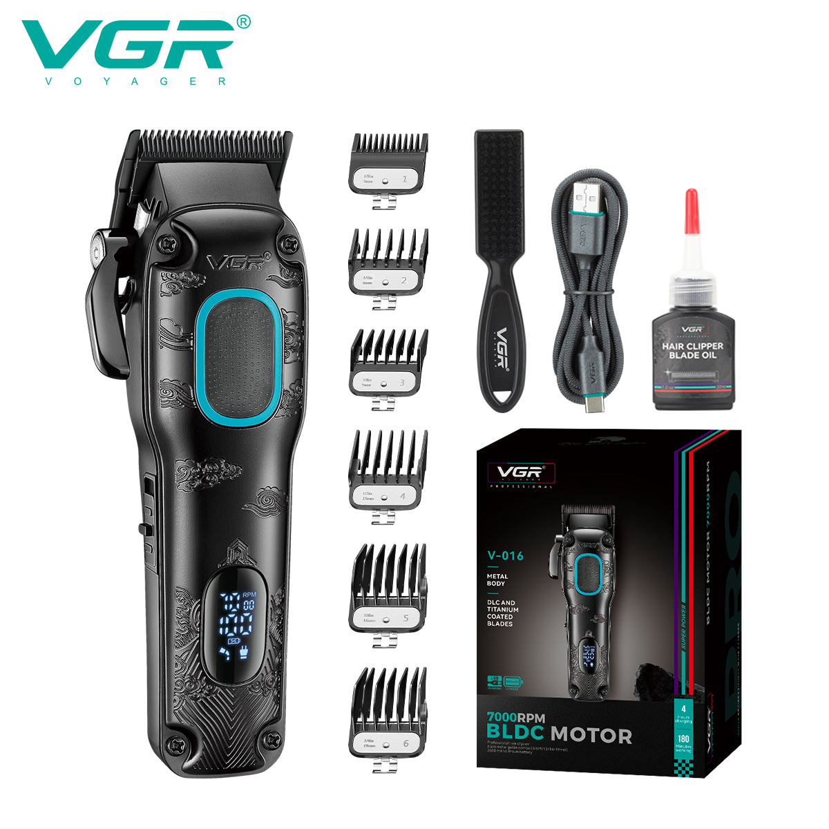 VGR V-016 Professional Hair Clipper – 7000 RPM BLDC Motor, Stainless Steel Blades