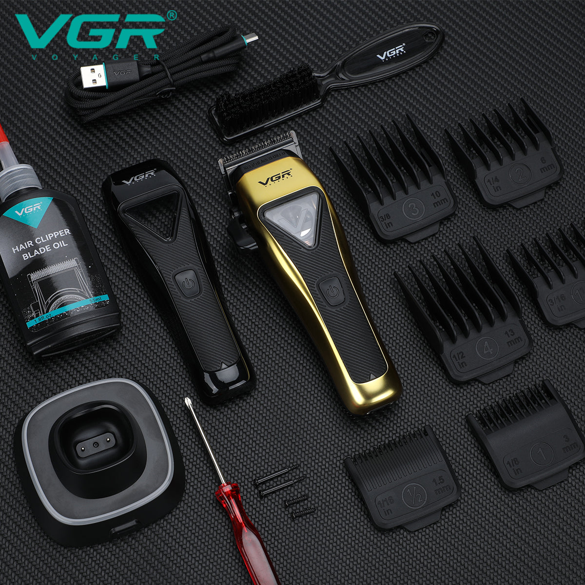 VGR V-015 Professional Hair Clipper – 9000 RPM Vector Motor, DLC Blade, USB-C