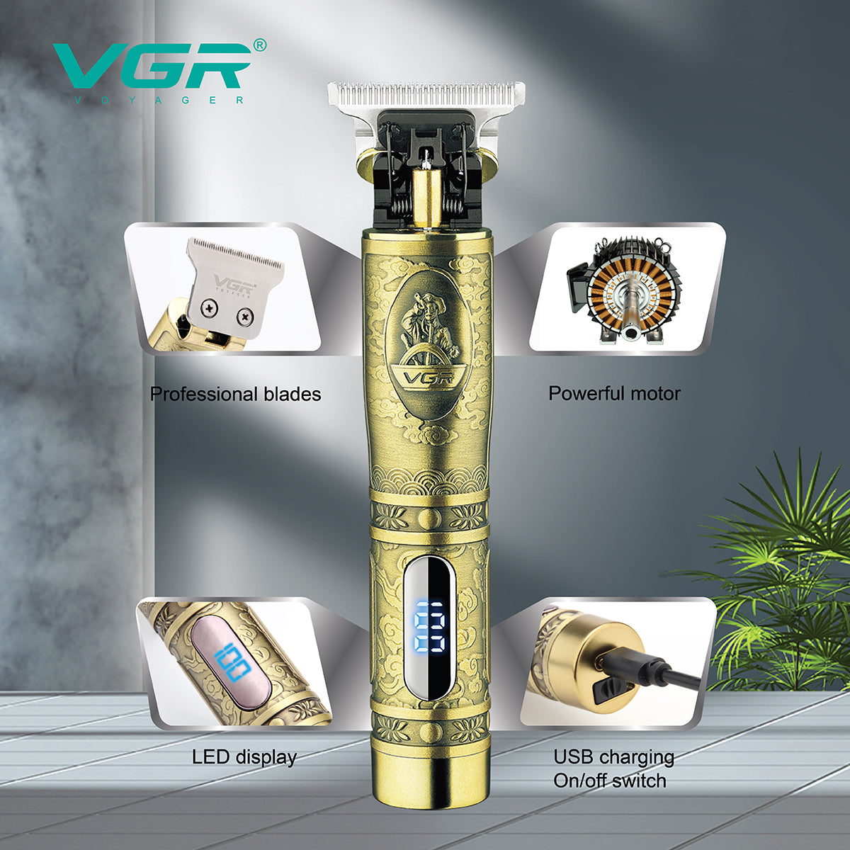 VGR V-091 Professional Hair Trimmer – Stainless Steel Blades