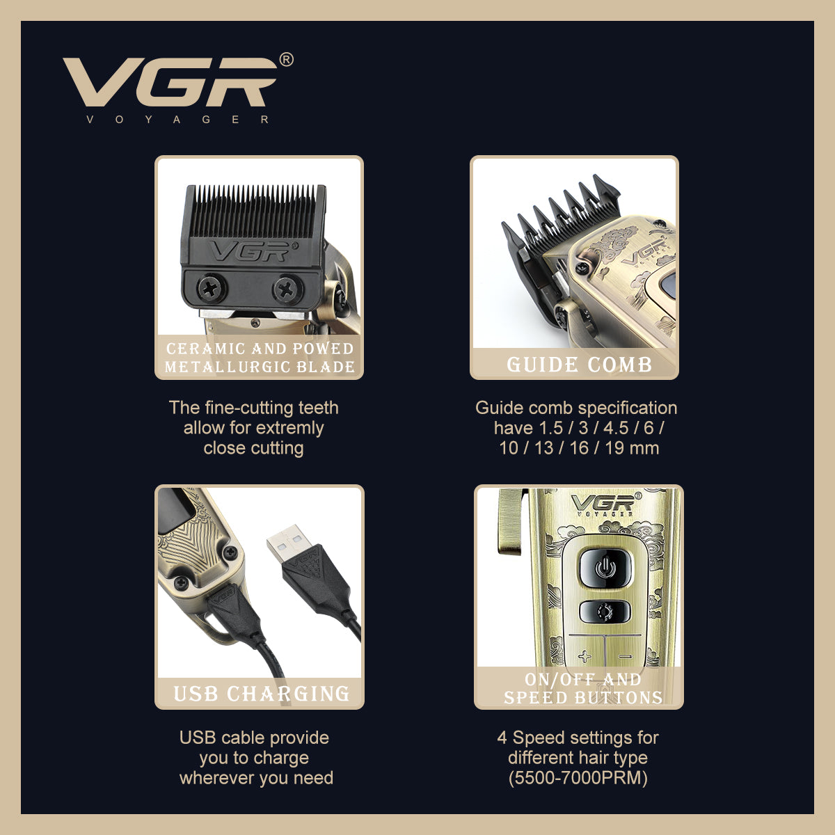 VGR V-005 Hair Clipper – Cordless/Corded Professional Metal Body Trimmer, LED Display