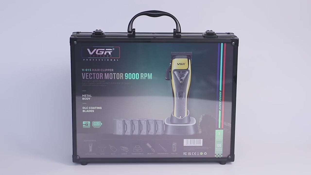 VGR V-015 Professional Hair Clipper – 9000 RPM Vector Motor, DLC Blade, USB-C