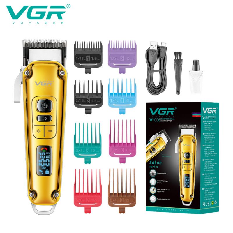 VGR V-006 Professional Hair Clipper – Gold Salon Trimmer with Digital Display