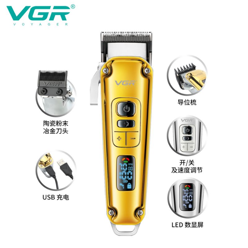 VGR V-006 Professional Hair Clipper – Gold Salon Trimmer with Digital Display