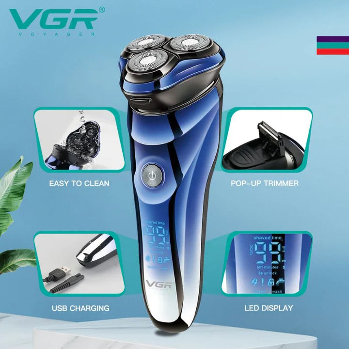 VGR V-305 Electric Shaver for Men – Waterproof Rotary Razor with LED Display & Pop-Up Trimmer