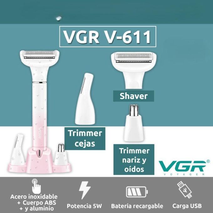 VGR V-611 Professional 3-in-1 Lady Shaver Set – Body, Nose, Ear & Eyebrow Trimmer
