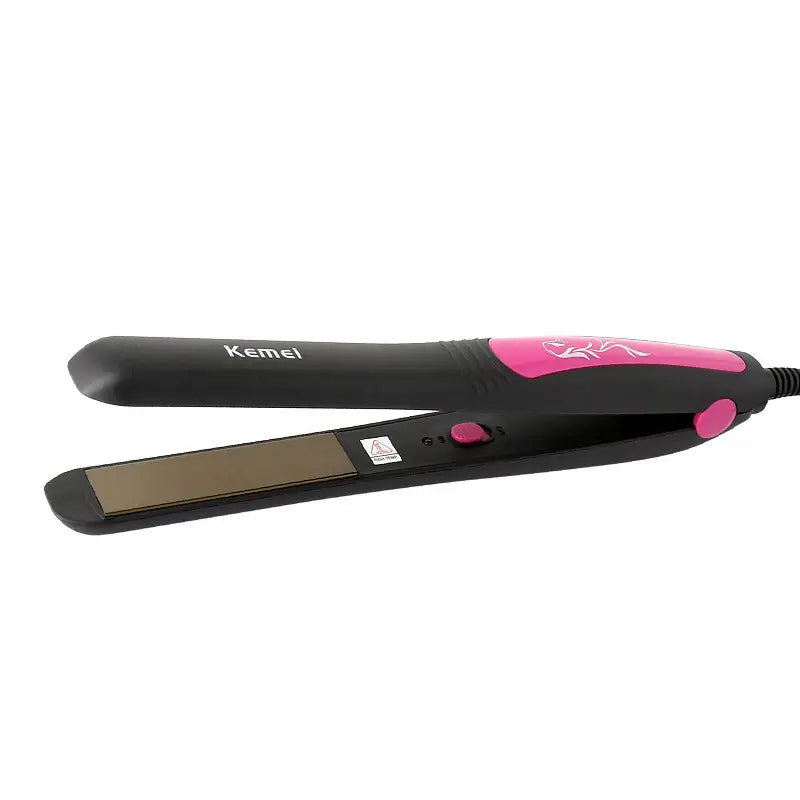 Kemei KM-328 Hair Straightener – Frizz Control, Compact Design, Durable Cable – Black/Pink