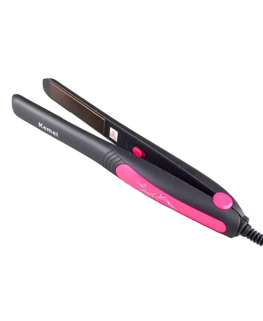 Kemei KM-328 Hair Straightener – Frizz Control, Compact Design, Durable Cable – Black/Pink