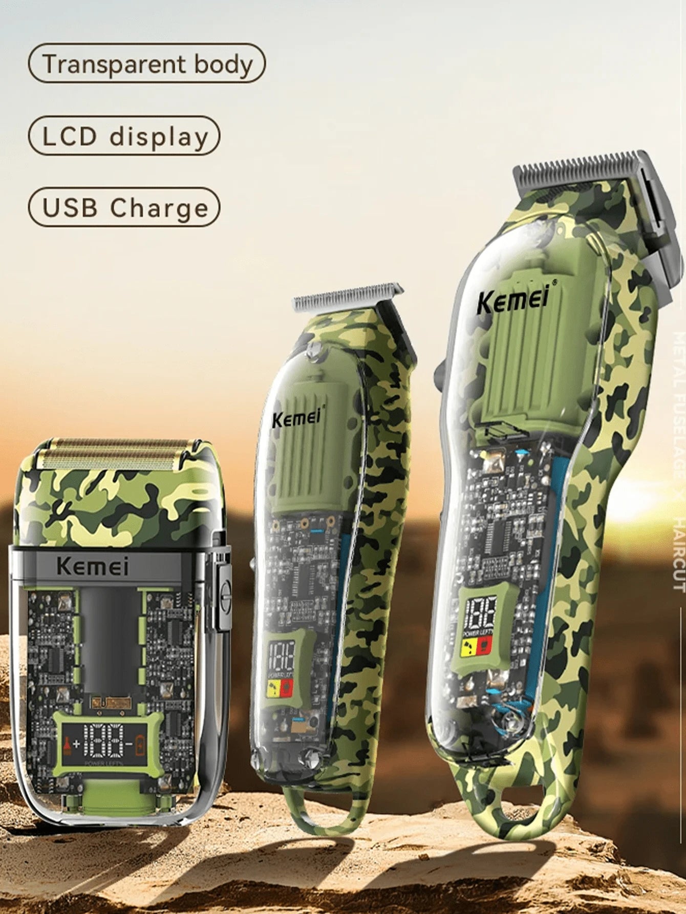 Kemei KM-2379 Professional Hair Trimmer – Rechargeable USB Clipper with Stainless Steel Blades & LCD Display
