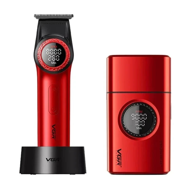 VGR Professional Hair Trimmer & Shaver Combo – V-977 & V-377 (Red)