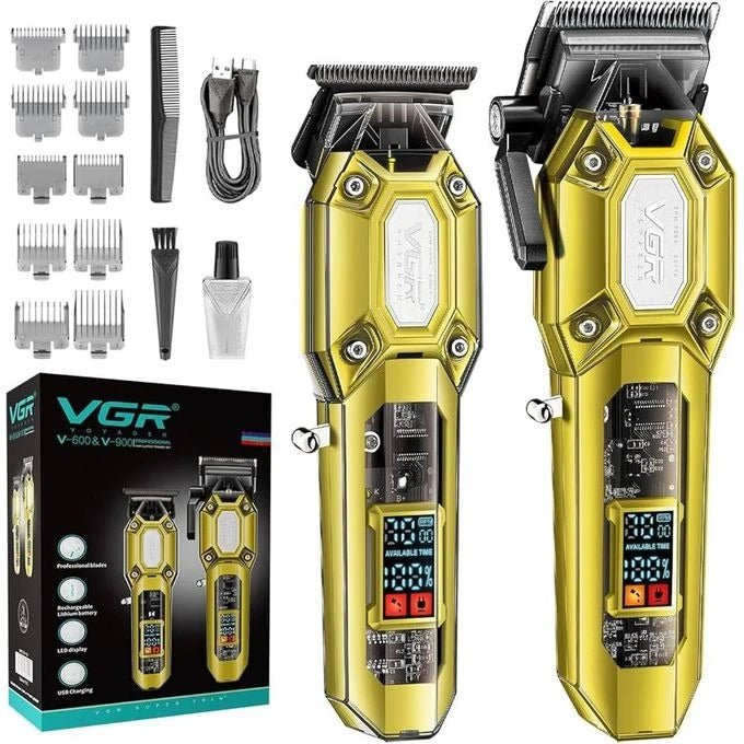 VGR Professional Hair Clipper Set – V-600 + V-900 (Gold)