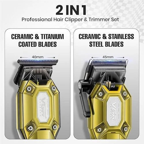 VGR Professional Hair Clipper Set – V-600 + V-900 (Gold)