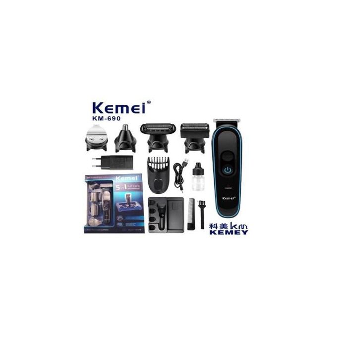 Kemei KM-690 5-in-1 Professional Hair Clipper for Men – Adjustable Combs, Sharp Angle Blades