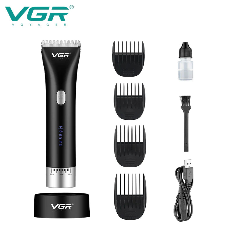 VGR V-185 Professional Hair Clipper for Men – Stainless Steel Blades, Frequency Conversion Motor, 4 Guide Combs