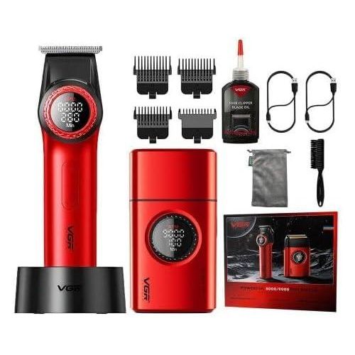 VGR Professional Hair Trimmer & Shaver Combo – V-977 & V-377 (Red)