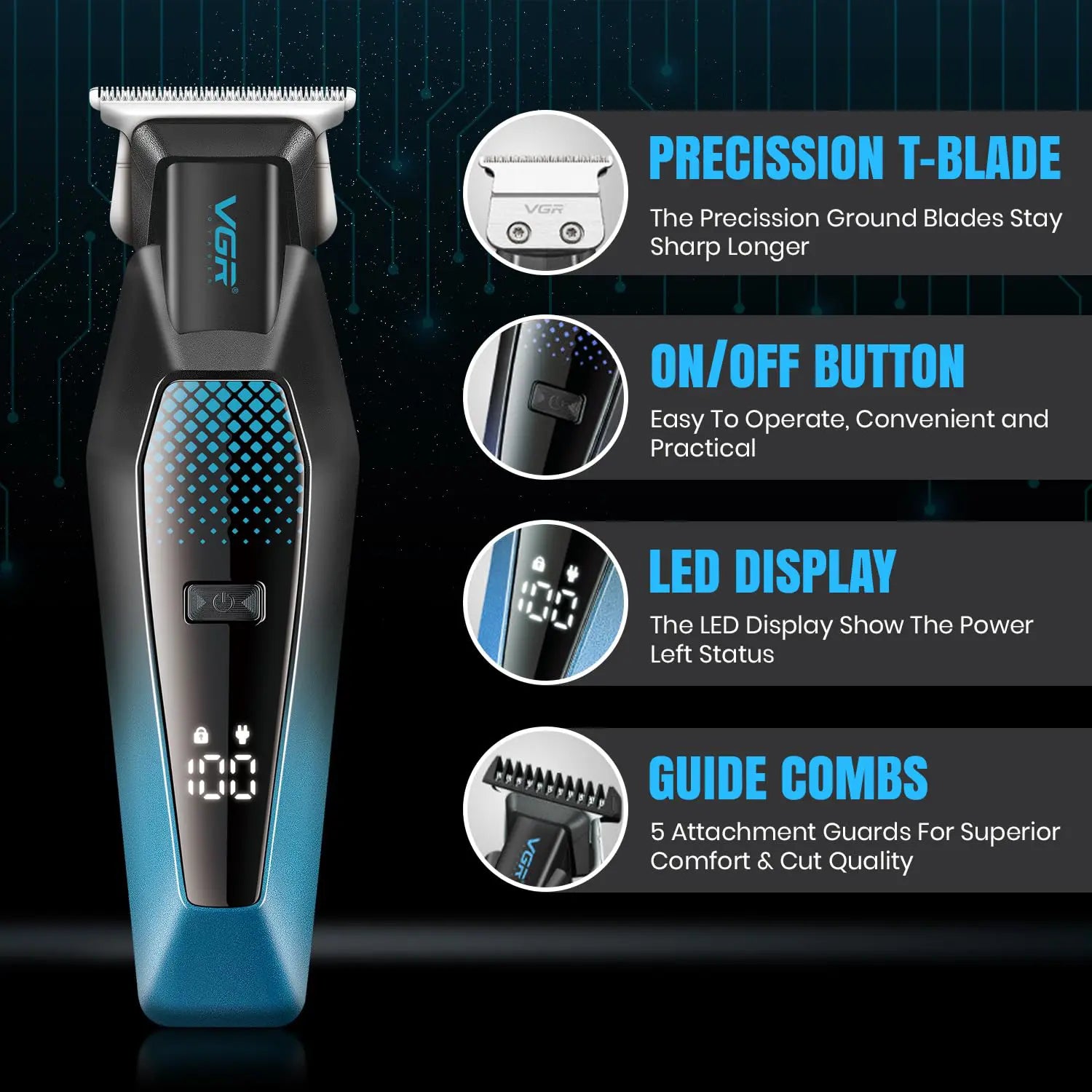 VGR V-253 Professional Hair Trimmer for Men – Precision T-Blade