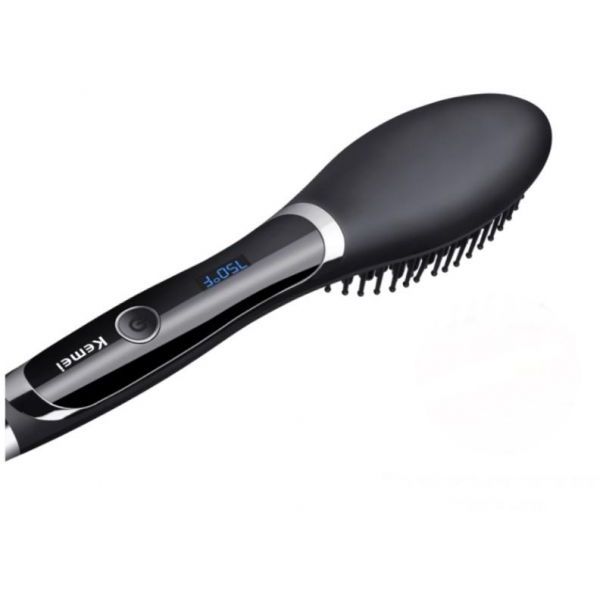 Kemei KM-1320 Electric Hair Straightening Brush – Ceramic Brush with LCD Display, Auto Shut-Off, 230°C Max Temp – Black