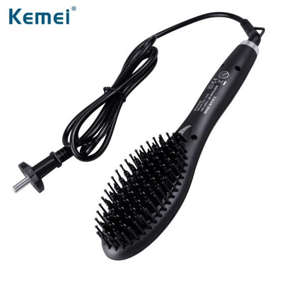 Kemei KM-1320 Electric Hair Straightening Brush – Ceramic Brush with LCD Display, Auto Shut-Off, 230°C Max Temp – Black