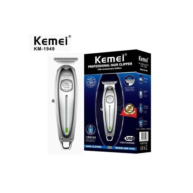 Kemei KM-1949 Electric Hair Trimmer – Rechargeable, Stainless Steel Blades, USB Charging, Silver