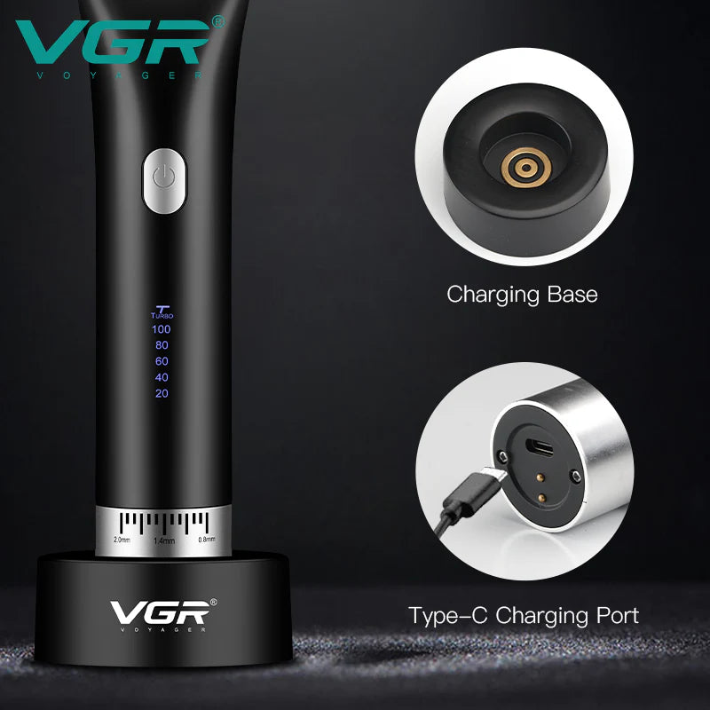 VGR V-185 Professional Hair Clipper for Men – Stainless Steel Blades, Frequency Conversion Motor, 4 Guide Combs