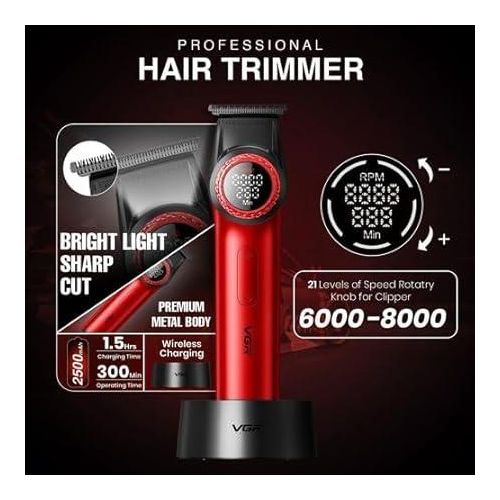 VGR Professional Hair Trimmer & Shaver Combo – V-977 & V-377 (Red)