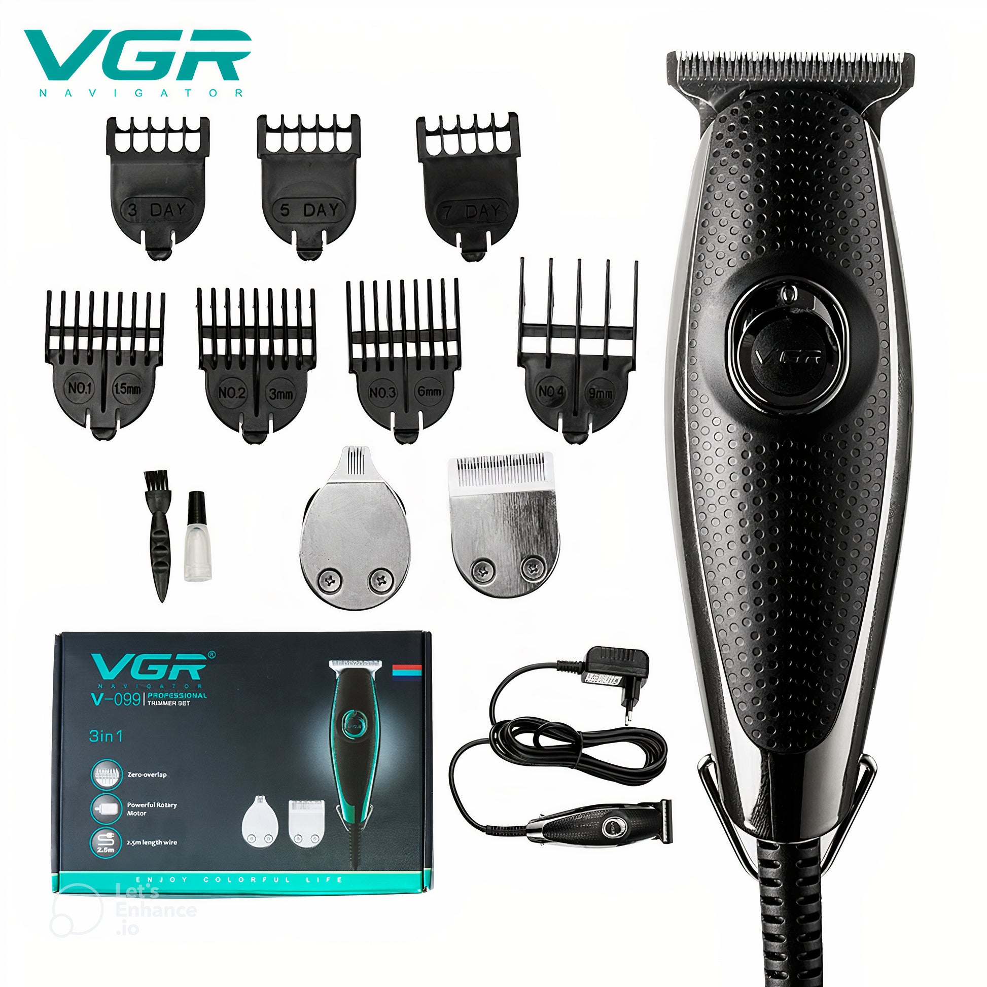 VGR VGR-099 3-in-1 Electric Shaver with Powerful Motor & Stainless Steel Blades