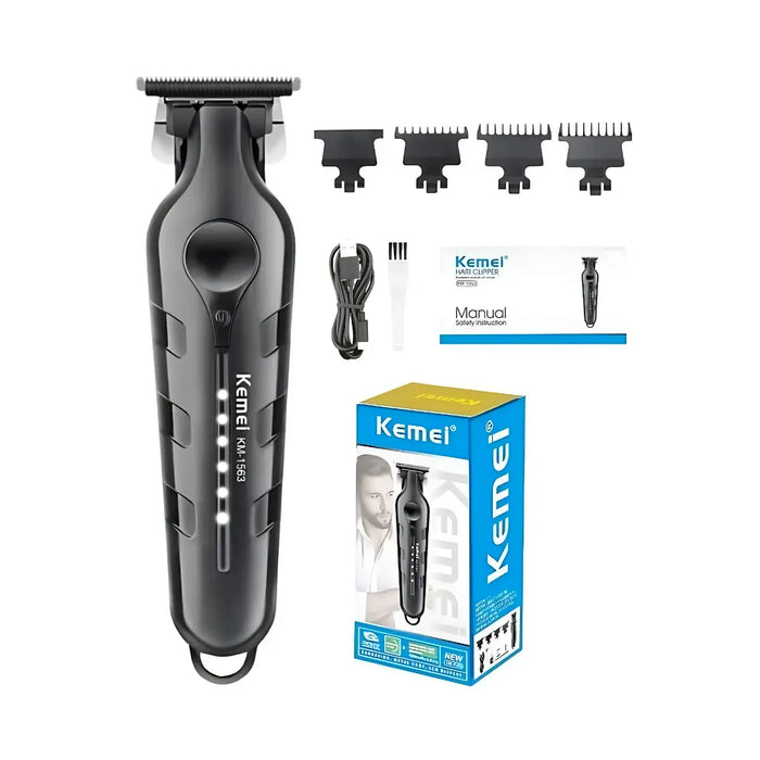 Kemei KM-1563 Titanium Beard & Hair Trimmer for Men – 1200mAh Battery, High-Carbon Steel Blades, 4 Trim Levels