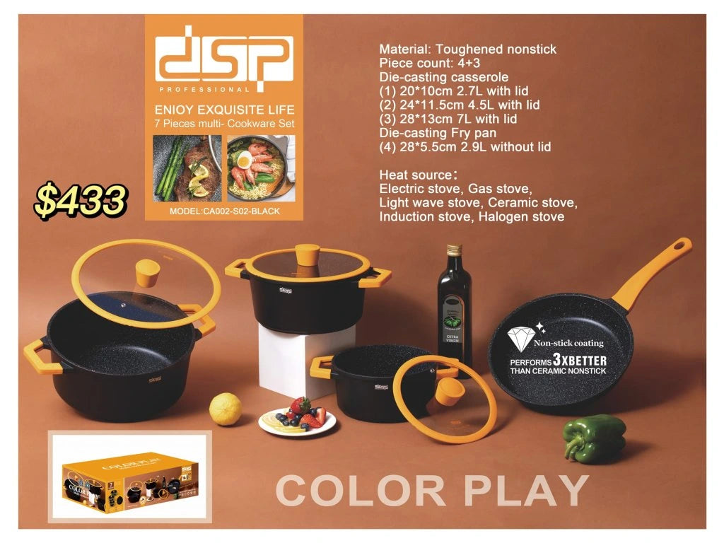 DSP 7-Piece Non-Stick Cookware Set with Lids – CA002-S02