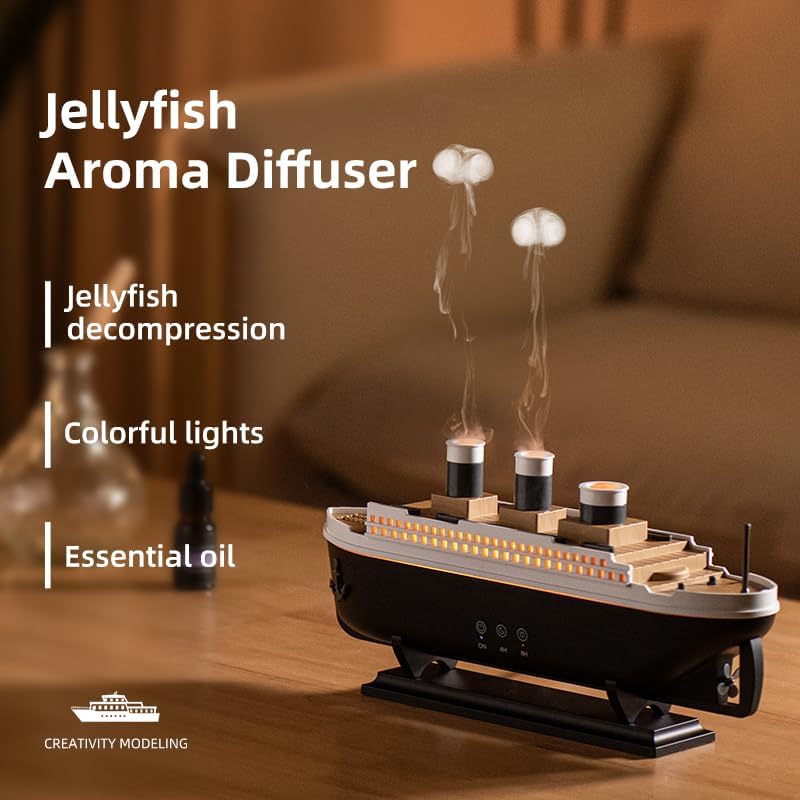 Ship Design Jellyfish Aroma Diffuser with Color Light