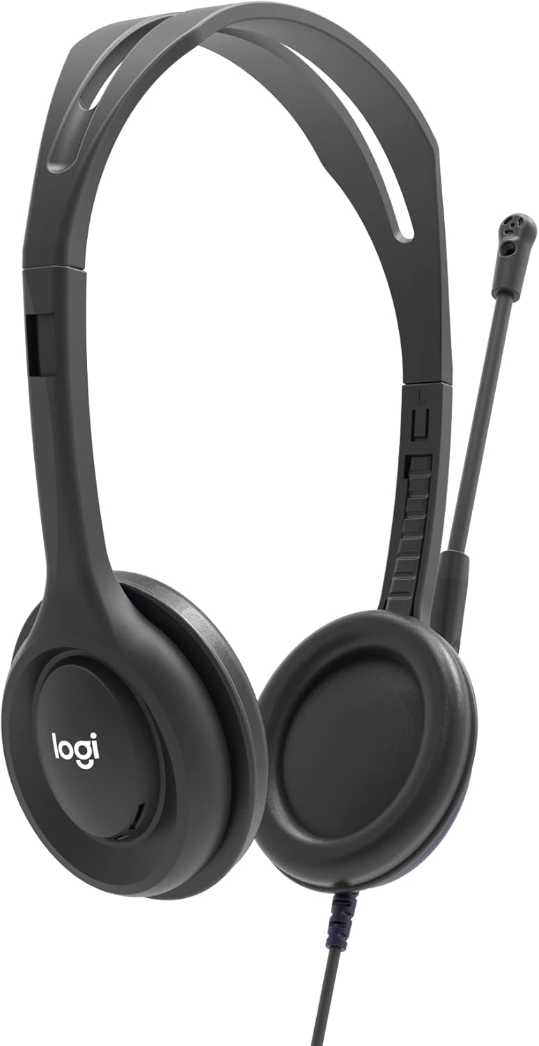 Logitech H111 Stereo Headset – Over-Ear Wired Headphones with Microphone, 3.5mm Jack, 1.8m Cable – Black