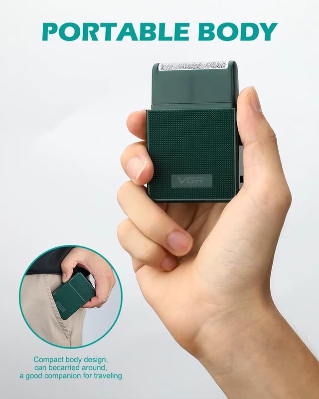 VGR-V-376 Foil Shaver For Men - Precision, USB Rechargeable, Pop-up Trimmer Green