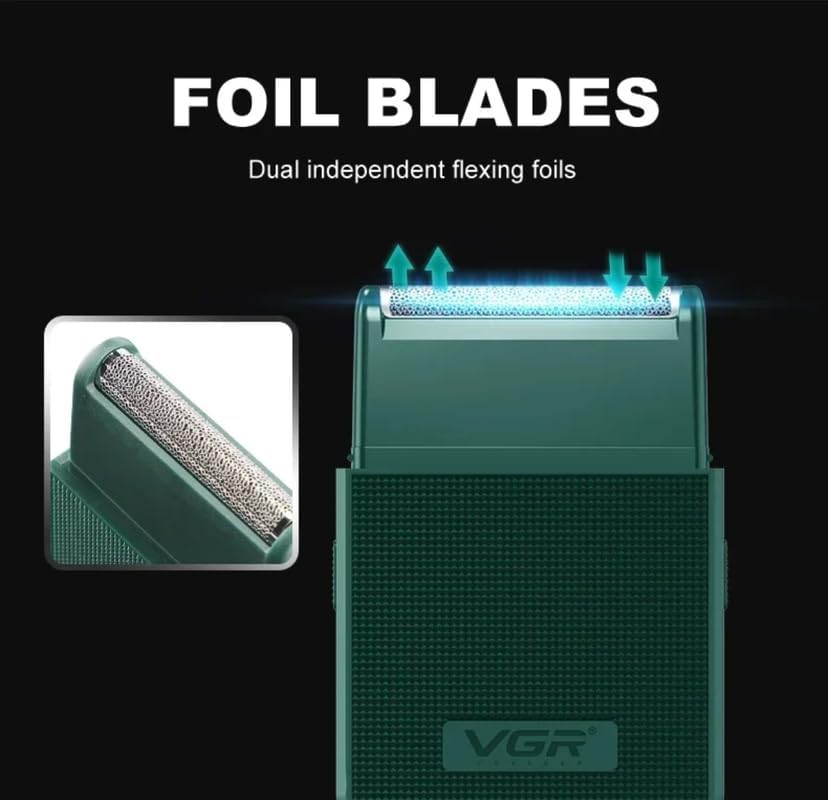 VGR-V-376 Foil Shaver For Men - Precision, USB Rechargeable, Pop-up Trimmer Green