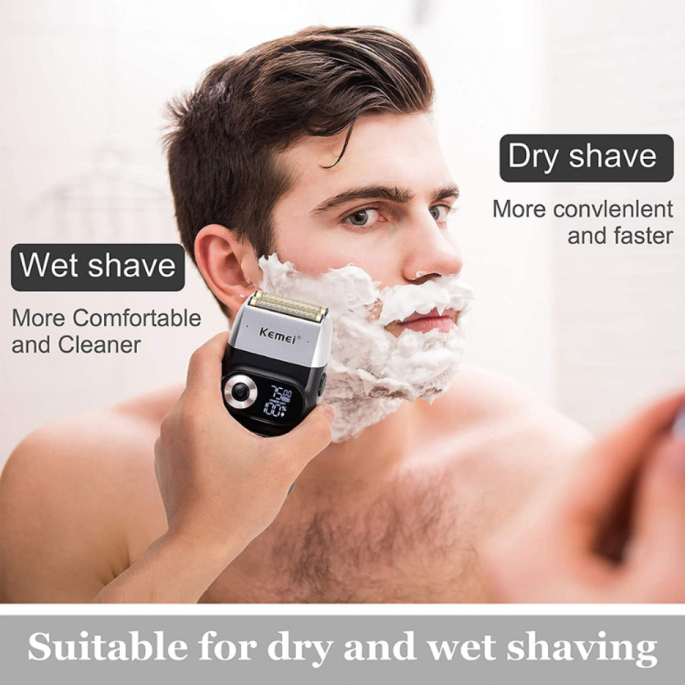 Kemei KM-2026 Hair-Remover-3 Electric Shaver for Men – USB Rechargeable, Dual Mesh Blades, Washable