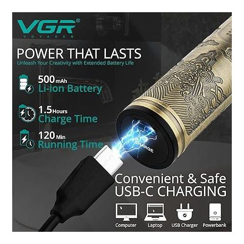 VGR - V-620 Rechargeable Professional Beard Straightener Gold