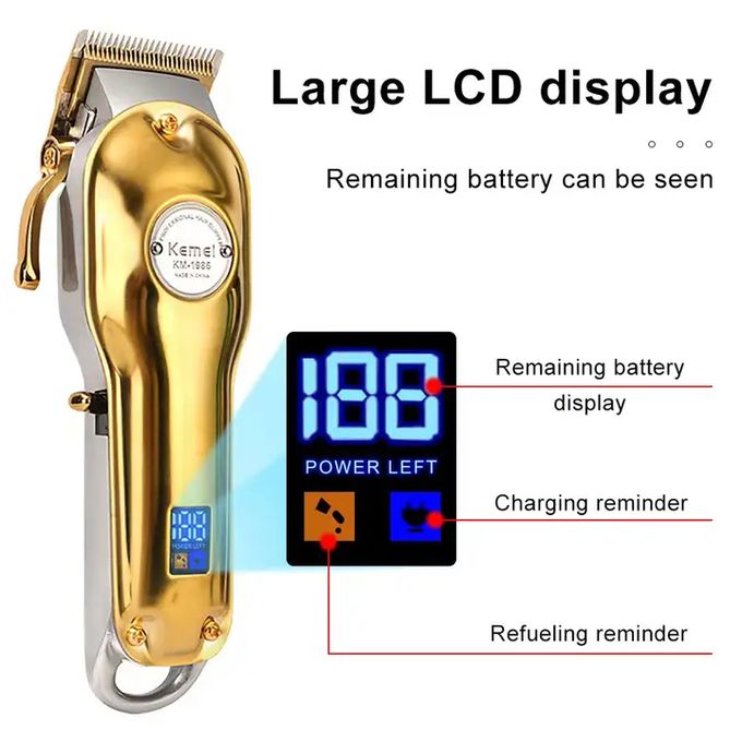 Kemei KM-1986 Hair Clipper with LCD Display – Cordless, USB Charging, Unisex