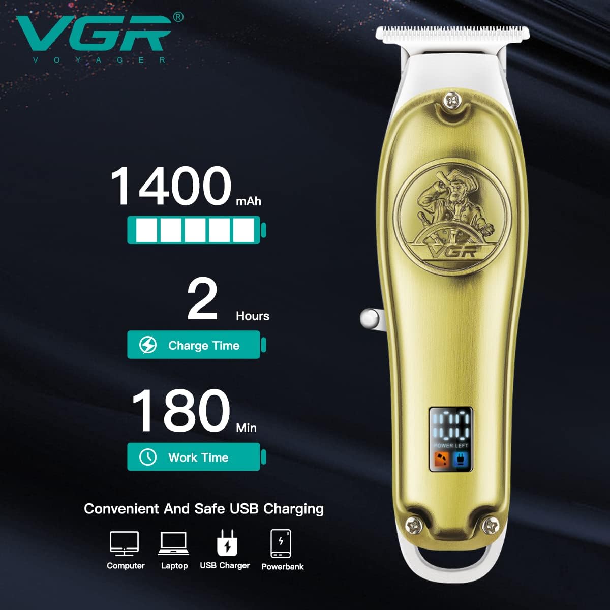 V-920 Professional Hair Trimmer For Men Haircut LED Digital Display Multicolor