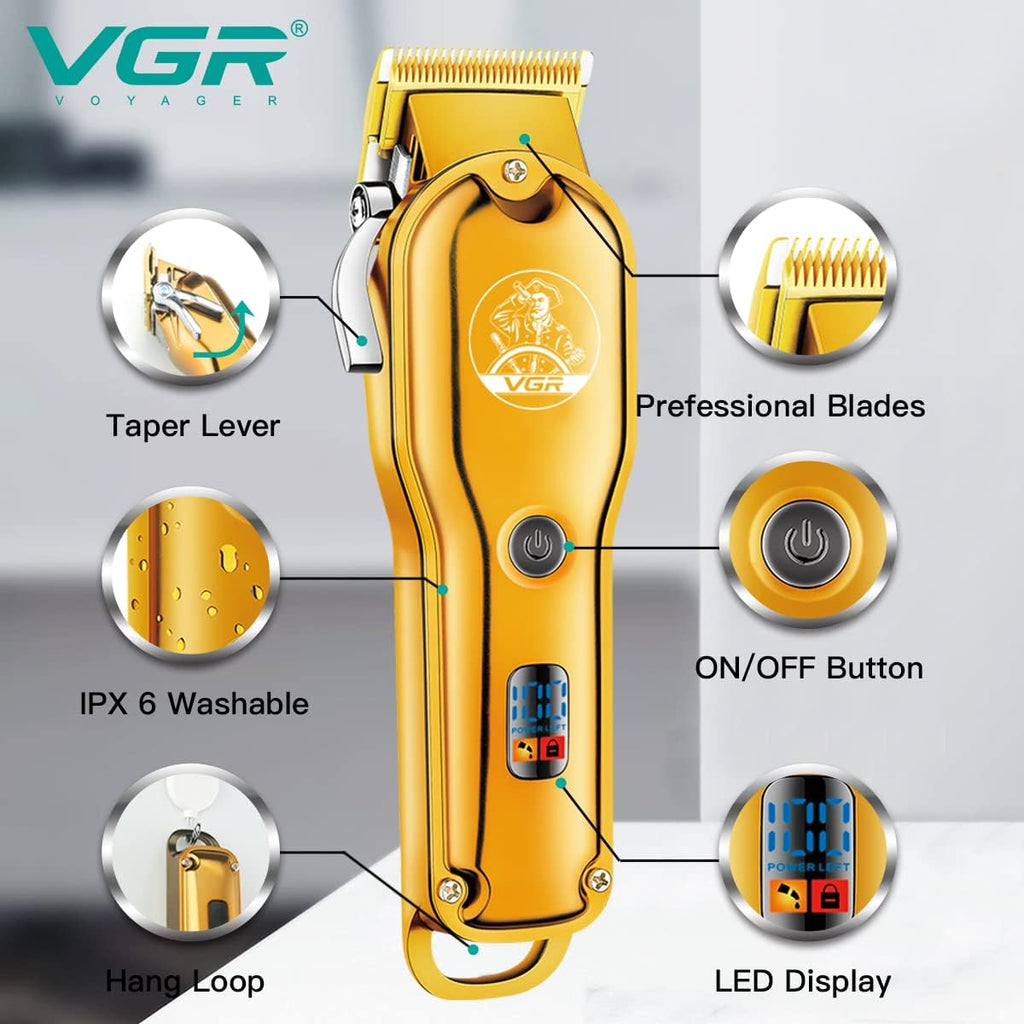 VGR V-650 Professional Hair Clipper with LED Display, Stainless Steel Blades (Gold)